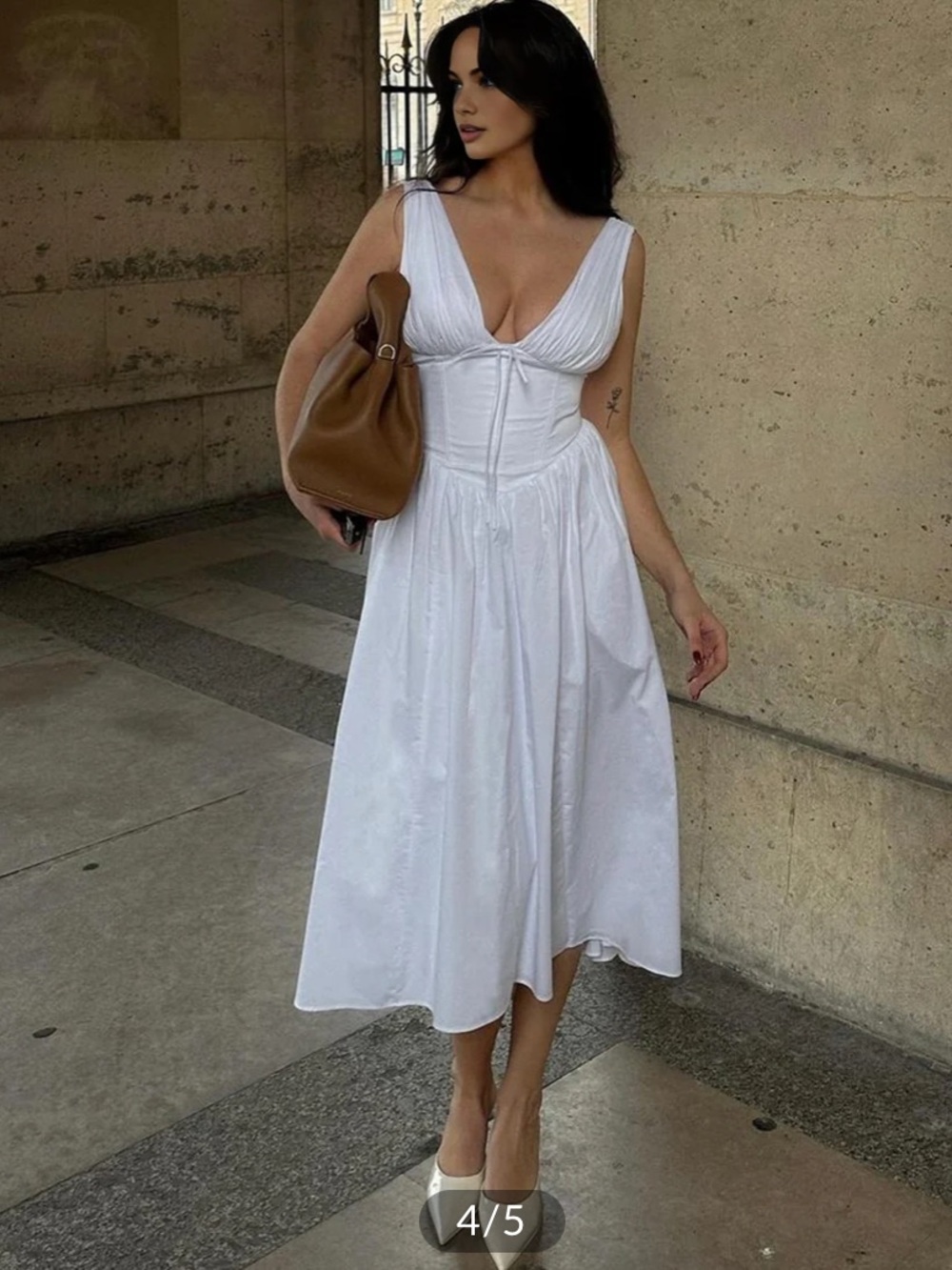 Commense White Sleeveless V-Neck Midi Dress - Picture 4 of 7